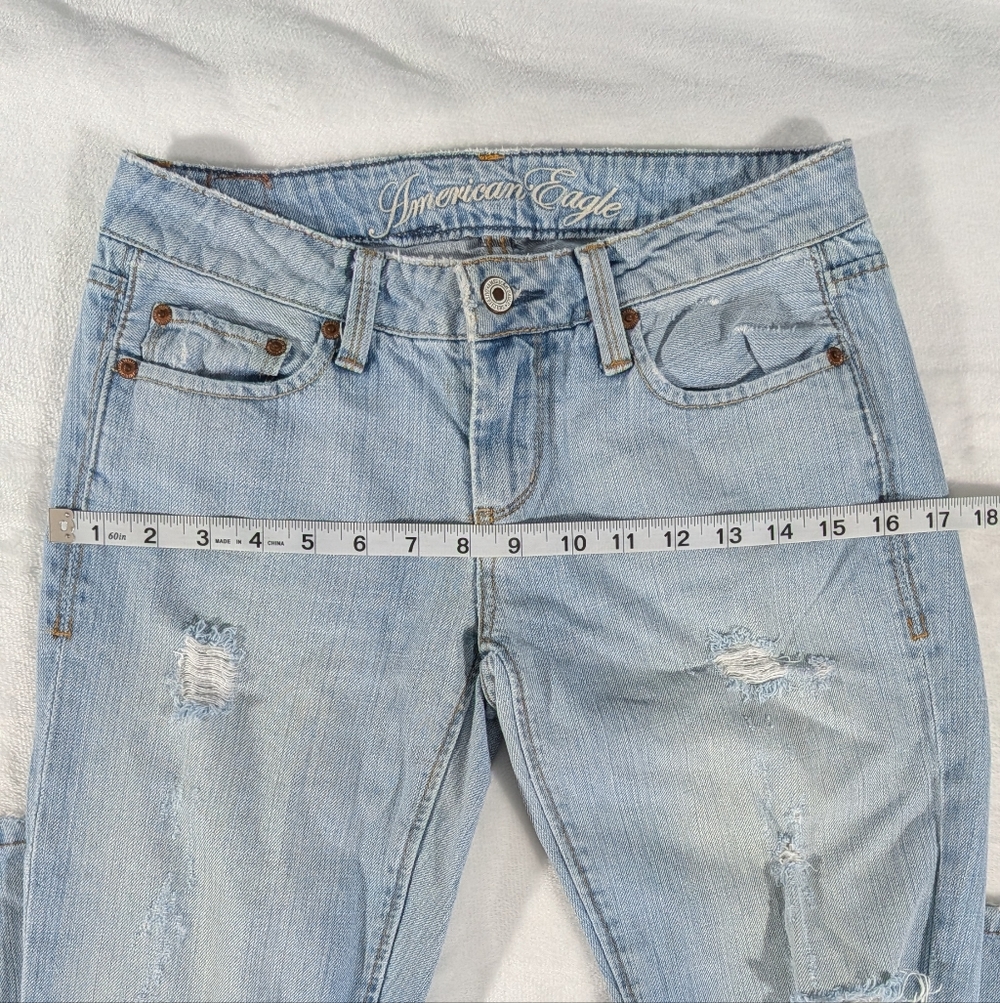 ❤️ American Eagle True Boot Distressed 100% Cotton Size 0 Short Light Wash - Picture 9 of 14